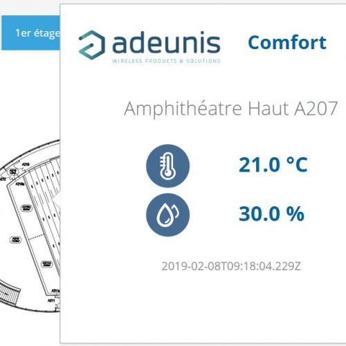 Bâtiment Intelligent Smart Building Maison Minatec Dashboard Comfort température humidite_2 Adeunis ; Réseau IoT ; Réseau public ; Réseau privé : Sigfox ; LoraWan ; Objenious ; Orange ; M-Bus ; Wireless ; Smart Building ; Smart Industry ; Smart City ; Humidité ; Température ; Electricité ; Surveillance ; Consommation ; Compteurs eau